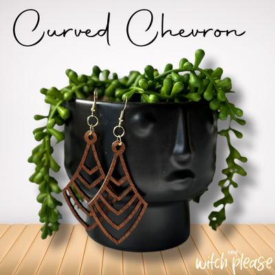 Laser-cut wooden earrings with a chevron design